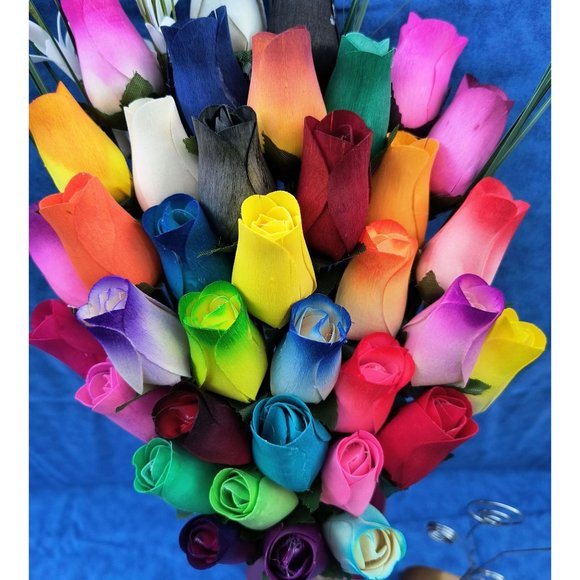 3 Dozen Vibrant Assorted Colors Flower Bouquet. The Original Wooden Rose. - Picture 4 of 8